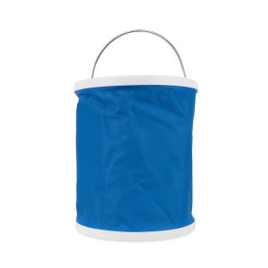 Camco Bucket, 3 Gallon, Durable Watertight Fabric, With Handle, Without Lid, Blue with White Trim, Collapsible to 2 Inch Height – 42993