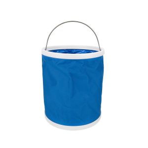 Camco Bucket, 3 Gallon, Durable Watertight Fabric, With Handle, Without Lid, Blue with White Trim, Collapsible to 2 Inch Height – 42993