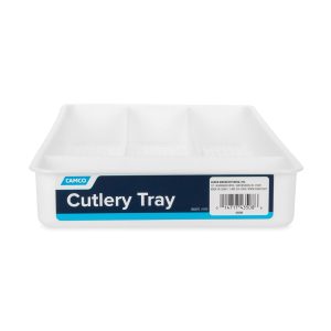 Camco Cutlery Tray, 7 Inch Width X 11 Inch Length, With 4 Compartments, White, Plastic – 43508