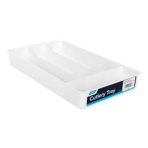 Camco Cutlery Tray, 7 Inch Width X 11 Inch Length, With 4 Compartments, White, Plastic – 43508