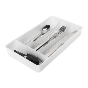 Camco Cutlery Tray, 7 Inch Width X 11 Inch Length, With 4 Compartments, White, Plastic – 43508