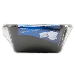 Camco Dish Pan, With Dish Pan/ Dish Drainer with Tray and Sink Mat, Black, Plastic, With English/ French Language Packaging – 43518
