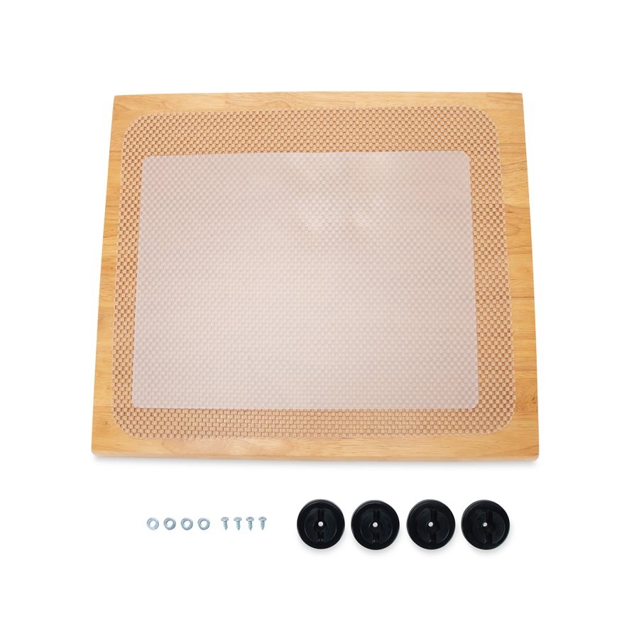 Camco Stove Top Cover, Oak Accents ™, 19-5/8 Inch X 17-1/2 Inch, Oak Finish, Hardwood, With Rubber Pucks to Silence Stove Rattles – 43521