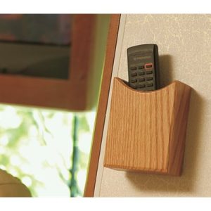 Camco Remote Control Holder, Oak Accents ™, 5 Inch Length X 4 Inch Height X 1-3/4 Inch Depth, Oak Finish, Hardwood, Screw IN Mount – 43533