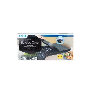 Camco Stove Top Cover, Universal Fit, Black Powder Coated, Steel, Does Not Silence Stove Rattles, With English/ French Language Packaging – 43554