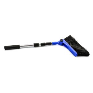 Camco Broom, Adjustable Angle Head, Telescoping 24 Inch to 52 Inch Length Handle, Soft Bristled Head, Aluminum Handle, With Dustpan – 43623