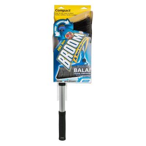 Camco Broom, Adjustable Angle Head, Telescoping 24 Inch to 52 Inch Length Handle, Soft Bristled Head, Aluminum Handle, With Dustpan – 43623