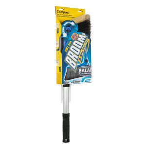 Camco Broom, Adjustable Angle Head, Telescoping 24 Inch to 52 Inch Length Handle, Soft Bristled Head, Aluminum Handle, With Dustpan – 43623