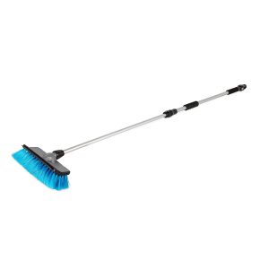 Camco Car Wash Brush, 11 Inch Rectangular Brush Head, White/ Gray Bristles, 43 Inch to 71 Inch Telescoping Handle, Without Hose Connection – 43633