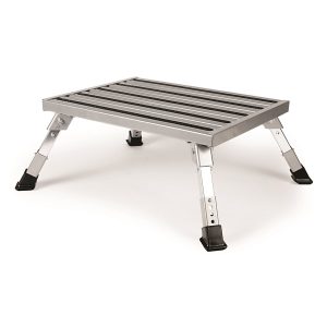 Camco Step Stool, One Step, With Foldable Legs, 19 Inch Width × 14-1?2 Inch Length Platform with 7 to 8-1/2 Inch Height Adjustable Legs – 43676