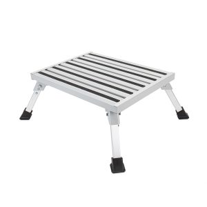 Camco Step Stool, One Step, With Foldable Legs, 19 Inch Width × 14-1?2 Inch Length Platform, 1000 Pound Capacity, Aluminum – 43677