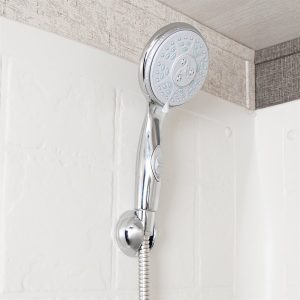 Camco Shower Head, Hand Held, With 4 Available Spray Settings, With on/ Off Valve, Chrome – 43710