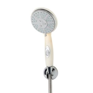 Camco Shower Head, Hand Held, With 4 Available Spray Settings, With on/ Off Valve, Off-White – 43712