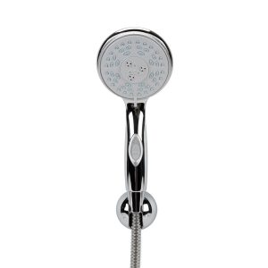 Camco Shower Head, Hand Held with 60 Inch Hose, With 5 Available Spray Settings, With on/ Off Valve, Fits Standard 1/2 Inch Shower Arm, Chrome – 43713