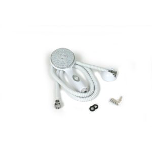 Camco Shower Head, Hand Held with 60 Inch Hose, With 5 Available Spray Settings, With on/ Off Valve, Fits Standard 1/2 Inch Shower Arm, White – 43714