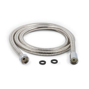 Camco Shower Head Hose, 60 Inch Length, Fits Standard 1/2 Inch Shower Arm, Chrome, With Built IN Connectors and Washers – 43716