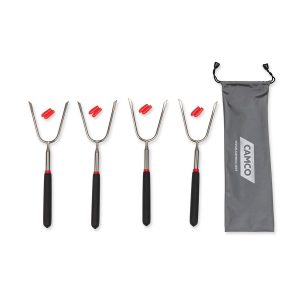 Camco Campfire Roasting Fork, Extendable Up to 34 Inch Length, Holds Up to 4 Hot Dogs, Pack of 4 – 44015