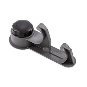 Camco Multi Purpose Hook, Twist-Turn Mechanical Suction Cup Design, Use to Hang Towels/ Clothes, Gray Double Hook/ Black Knob – 44028
