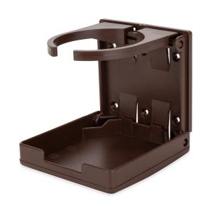 Camco Cup Holder, Wall Mount, With Self Adhesive Mount and Screw Mount, Adjustable Size, Brown – 44043