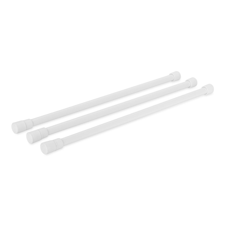 Camco Refrigerator Content Brace, Spring Loaded Bar Style, Bar Extends from 16 Inch Length to 28 Inch Length, White Plastic, Set of 3 – 44053