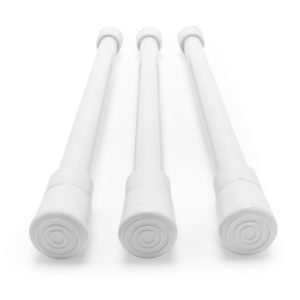 Camco Cabinet Content Brace, Spring Loaded Bar Style, Bar Extends from 10 Inch Length to 17 Inch Length, White Plastic – 44063