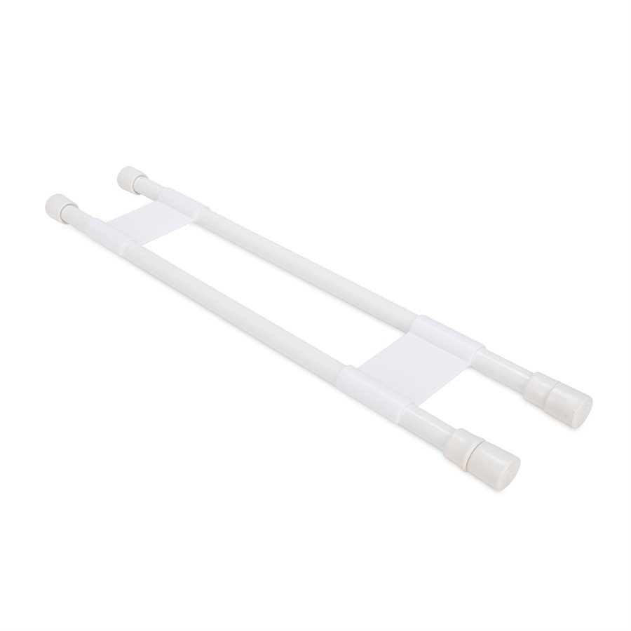 Camco Refrigerator Content Brace, Spring Loaded Bar Style, Bar Extends from 16 Inch Length to 28 Inch Length, White Plastic, Double Bar – 44073