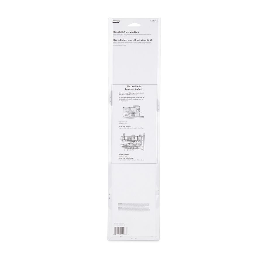 Camco Refrigerator Content Brace, Spring Loaded Bar Style, Bar Extends from 16 Inch Length to 28 Inch Length, White Plastic, Double Bar – 44073
