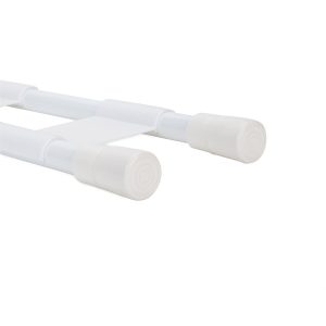 Camco Cabinet Content Brace, Spring Loaded Bar Style, Double Bar, Bar Extends from 10 Inch Length to 17 Inch Length, White Plastic, Single – 44093