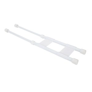 Camco Cabinet Content Brace, Spring Loaded Bar Style, Double Bar, Bar Extends from 10 Inch Length to 17 Inch Length, White Plastic, Single – 44093