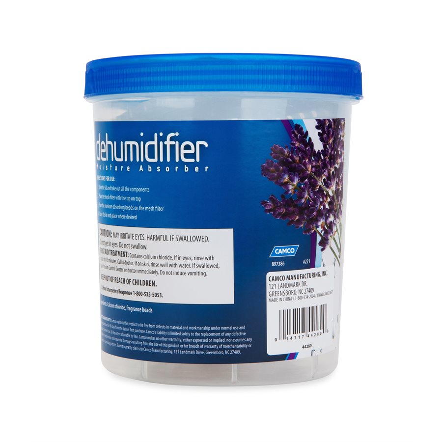 Camco Dehumidifier, Granules IN Bucket, 10-1/2 Ounce, Refillable, Lavender Scent, With English/ French Language Packaging – 44280