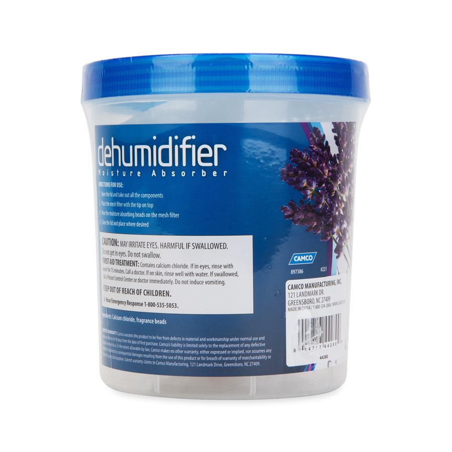 Camco Dehumidifier, Granules IN Bucket, 10-1/2 Ounce, Refillable, Lavender Scent, With English/ French Language Packaging – 44280