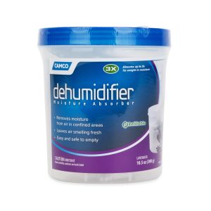 Camco Dehumidifier, Granules IN Bucket, 10-1/2 Ounce, Refillable, Lavender Scent, With English/ French Language Packaging – 44280