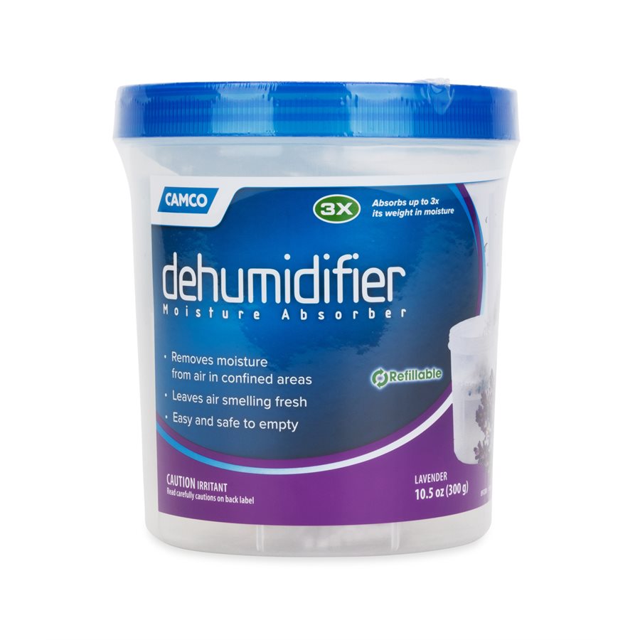 Camco Dehumidifier, Granules IN Bucket, 10-1/2 Ounce, Refillable, Lavender Scent, With English/ French Language Packaging – 44280