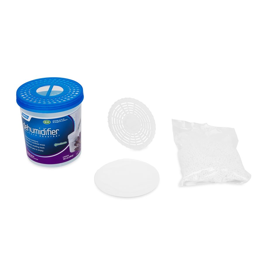 Camco Dehumidifier, Granules IN Bucket, 10-1/2 Ounce, Refillable, Lavender Scent, With English/ French Language Packaging – 44280