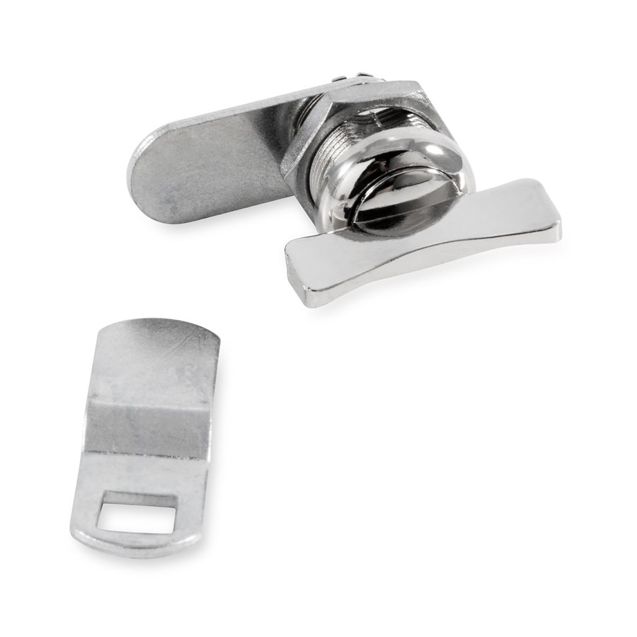 Camco Lock Cylinder, For Baggage Compartment Doors, Thumb Operated Cam Lock, 5/8 Inch Length, Single, With 1 Offset Cam and 1 Straight Cam – 44333
