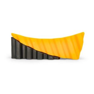 Camco Wheel Chock, Yellow and Gray, Honeycomb Design, For Use with Trailers Up to 30000 Pounds, With 1 Curved Leveler and 1 Wheel Chock – 44423