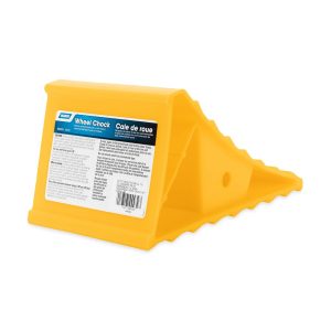 Camco Wheel Chock, Yellow, Hard Plastic, Single, English and French Language Packaging – 44432