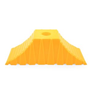 Camco Wheel Chock, Tandem Wheel Chock, Yellow, Hard Plastic, Single, With English/ French Language Packaging – 44435