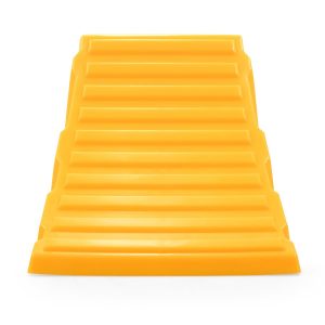 Camco Wheel Chock, Tandem Wheel Chock, Yellow, Hard Plastic, Single, With English/ French Language Packaging – 44435
