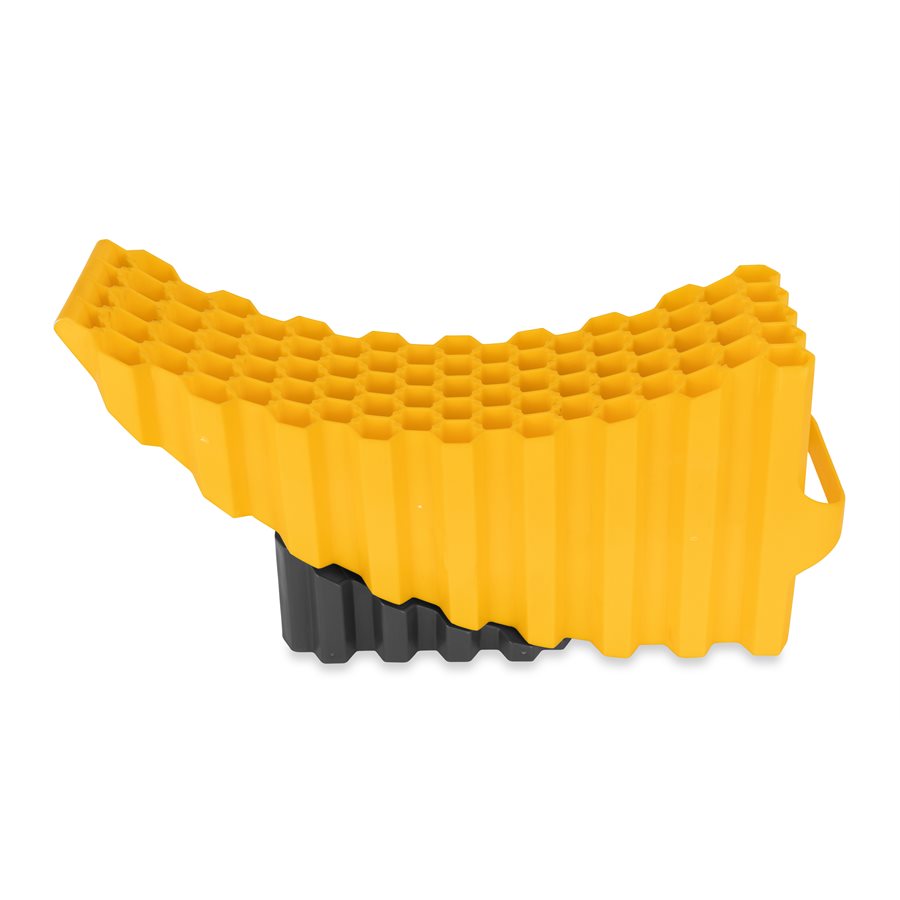 Camco Leveling Block, Used to Help Change a Tire on a Tandem Axle Trailer Without a Jack, Curved Style Trailer-Aid with Wheel Chock – 44436
