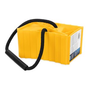 Camco Wheel Chock, Yellow, With Rope and Handle, Hard Plastic, Double, Fits Tires Up to 26 Inch Diameter – 44470