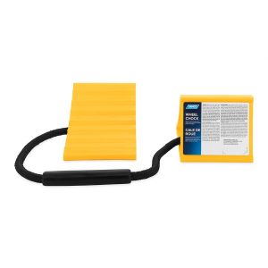Camco Wheel Chock, Yellow, With Rope and Handle, Hard Plastic, Double, Fits Tires Up to 26 Inch Diameter – 44470