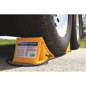 Camco Wheel Chock, Yellow, With Rope, Hard Plastic, Single – 44472