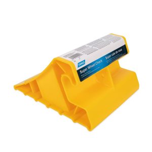 Camco Wheel Chock, Yellow, Hard Plastic, 5-1/2 Inch Width X 8-1/2 Inch Height X 10 Inch Depth, Single, English and French Language Package – 44492
