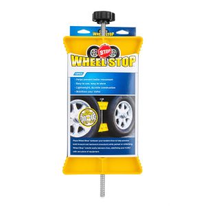 Camco Wheel Chock, For Use with Tandem Tires, 26-30 Inch Diameter Tires, Spacing of 3-1/2 to 5-1/2 Inches, Yellow, Hard Plastic, Single – 44622