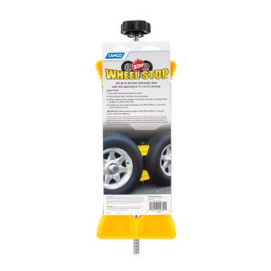 Camco Wheel Chock, For Use with Tandem Tires, 26-30 Inch Diameter Tires, Spacing of 1-1/2 to 3-1/2 Inches, Yellow, Hard Plastic, Single – 44652