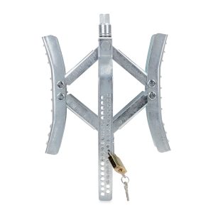 Camco Wheel Chock, For Use with Tandem Tires, Spacing of 3 to 10 Inches, With Ratchet Wrench, Locking, Metal, Single – 44662