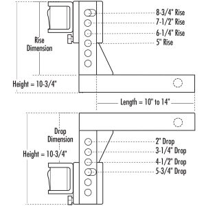 Camco Weight Distribution Hitch Shank, Adjustable Hi/ Low, 14 Inch Shank Length, 8-3/4 Inch Rise, 5-3/4 Inch Drop – 48131