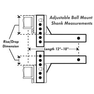 Camco Weight Distribution Hitch Shank, Adjustable Hi/ Low, 16 Inch Shank Length, 8-3/4 Inch Rise, 5-3/4 Inch Drop – 48133