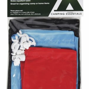 Camco Gear Bag, Drawstring Bag, 3 Sizes, 6 X 12-1/2 Inch/ 5 X 11 Inch/ 4-1/4 X 9 Inch, Drawstring Closure, Red/ Blue/ Black, Nylon – 51008